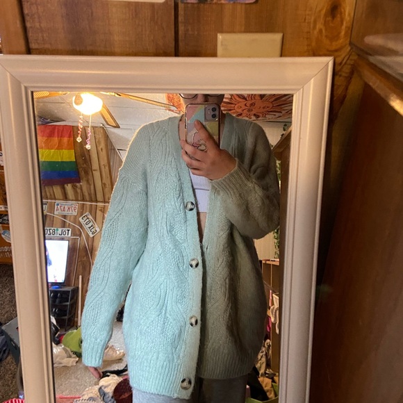 A New Day soft teal button up sweater cardigan - Picture 3 of 3